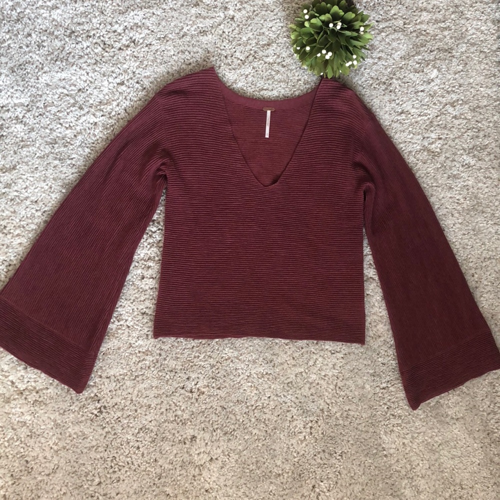 Free People Burgundy Top with Bell Sleeves